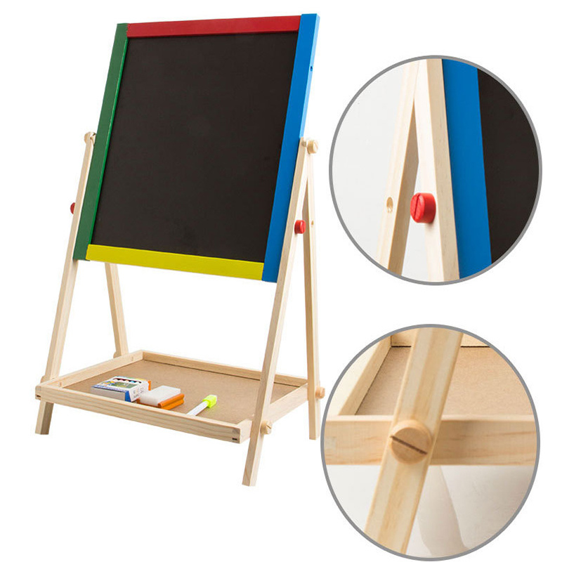 Double Sided Standing Art Easel Toy with Chalkboard Whiteboard for Kids 3 Years up Educational Dry Erase Board for Children Baby Boys Girls Adjustable Height