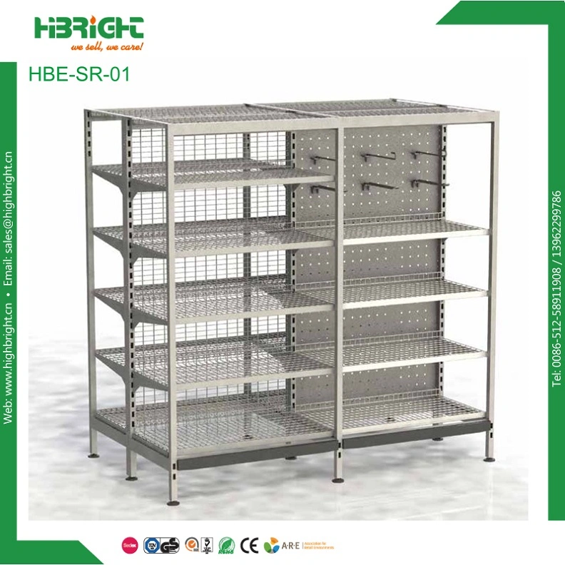 Wooden Surface Treatment Supermarket Double Sided Gondola Shelving