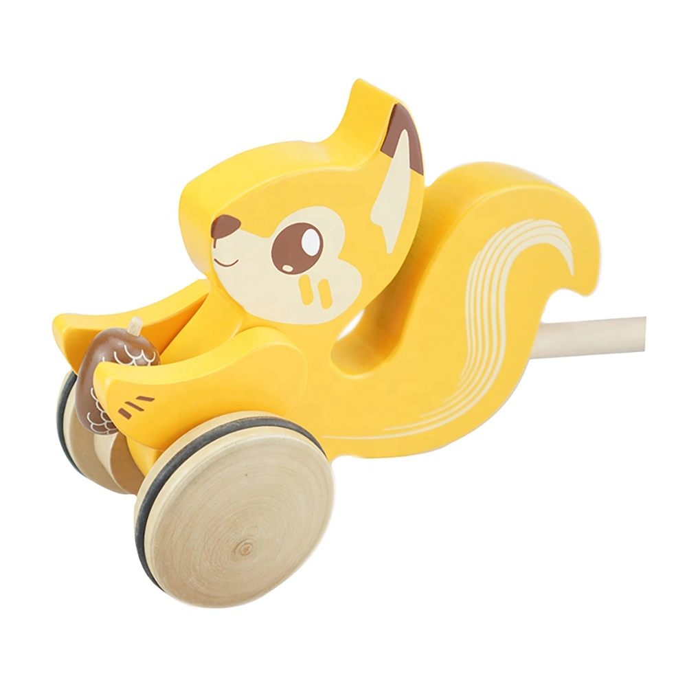 Activity Learning Toys for Kids Cute Squirrel Animal Design Wooden Drag Toy