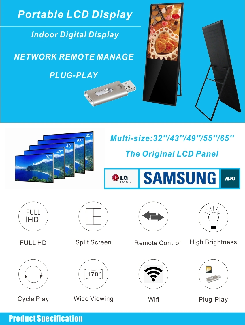 43 Inch Portable LCD Display Folding Digital Signage Player Totem LCD Advertising Display