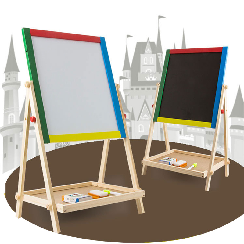 Double Sided Standing Art Easel Toy with Chalkboard Whiteboard for Kids 3 Years up Educational Dry Erase Board for Children Baby Boys Girls Adjustable Height