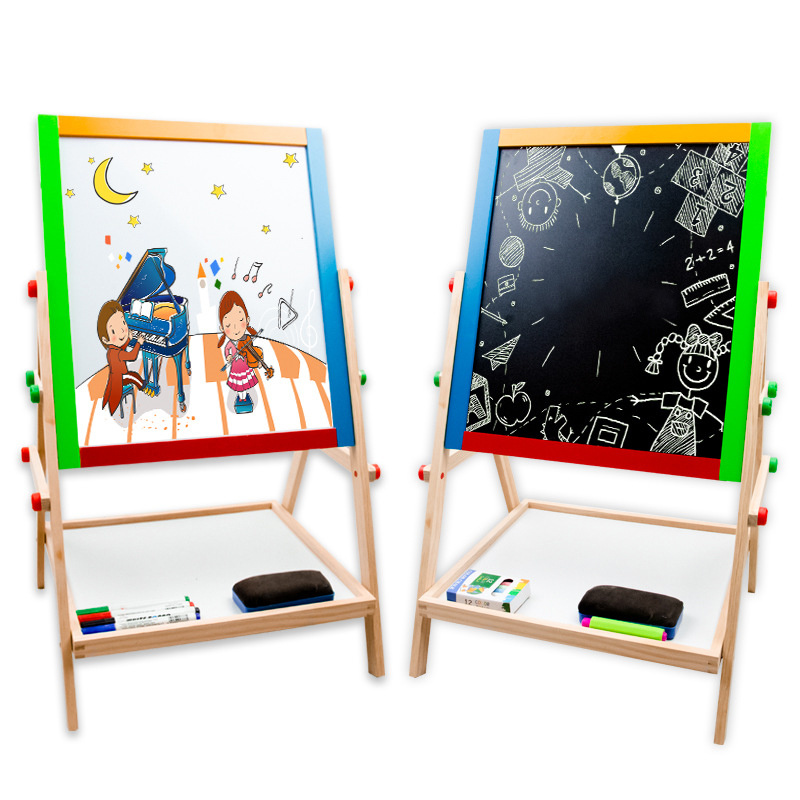 Double Sided Standing Art Easel Toy with Chalkboard Whiteboard for Kids 3 Years up Educational Dry Erase Board for Children Baby Boys Girls Adjustable Height