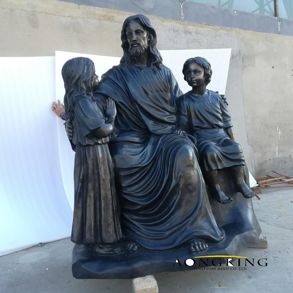 Life Size Garden Religion Sculpture Jesus Sitting and Child Bronze Statue