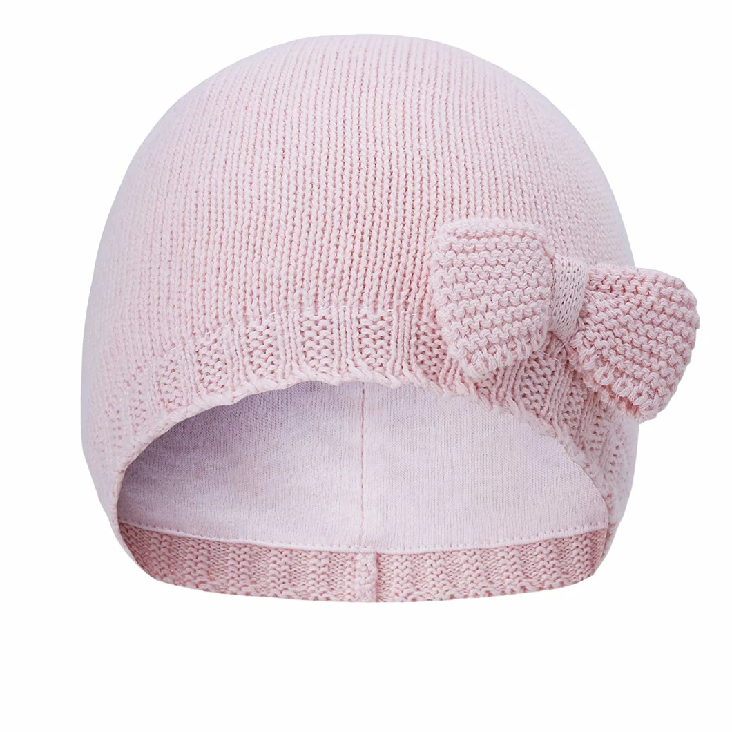 100% Cotton Toddler Beanie Knitted Bowknot Winter Baby Hat Toddler