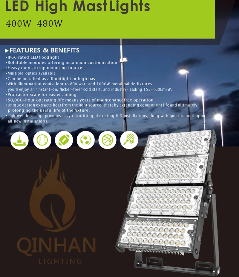 Adjustable Angle Waterproof IP66 High Power 400W Outdoor Energy Saving LED Stadium Flood Lamp