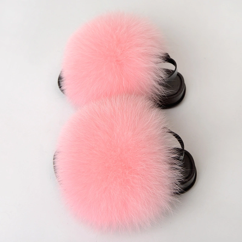 New Design Wholesale Kids Fur Slides, Kids Fur Slippers with Strap, Back Straps Kids Fur Slippers