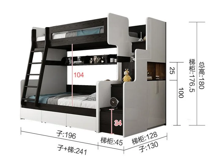 Cheap Price Modern Wooden Children Bedroom Furniture Set Study Table Kid Bunk Double Bed with Wardrobe