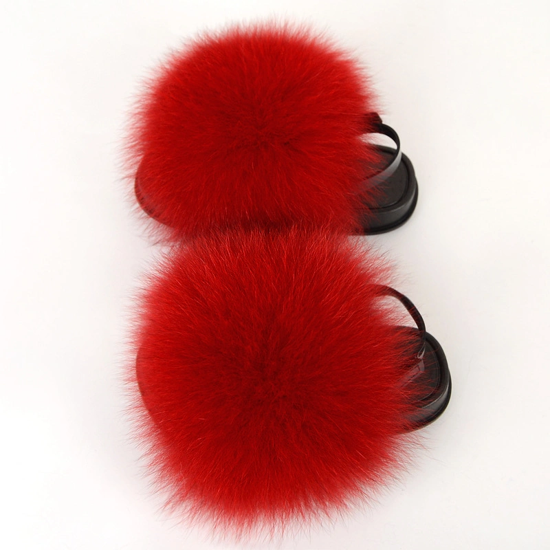 New Design Wholesale Kids Fur Slides, Kids Fur Slippers with Strap, Back Straps Kids Fur Slippers