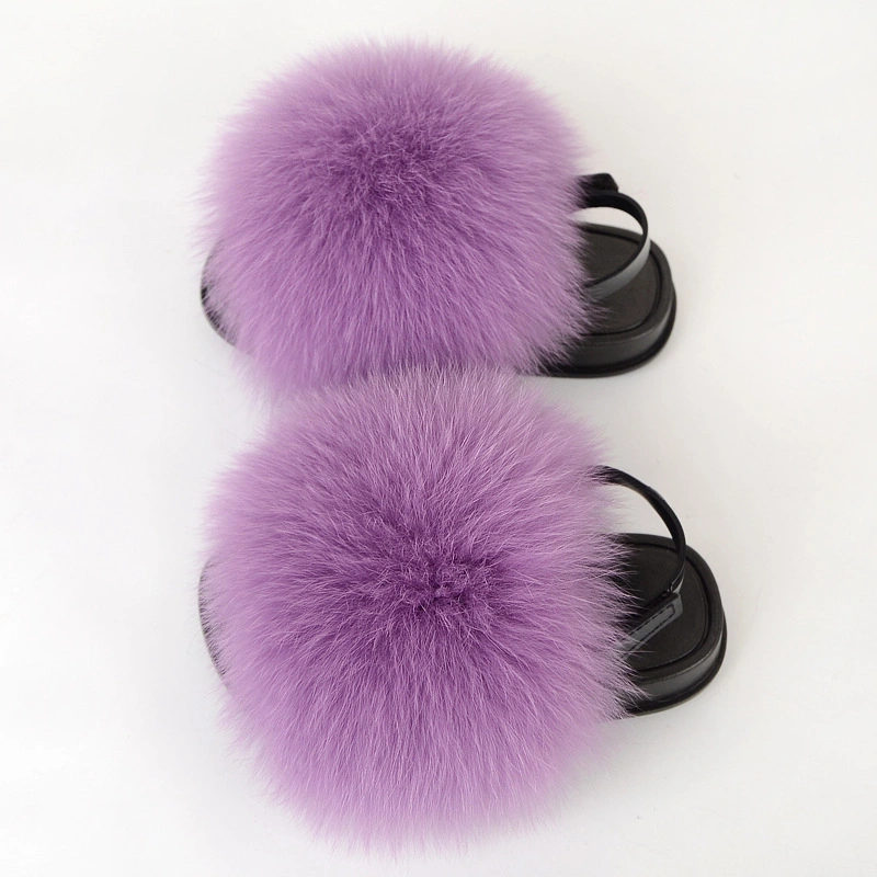 Kids Fur Slides with Back Strap, Wholesale Fur Slippers for Kids, Kids Fur Slides