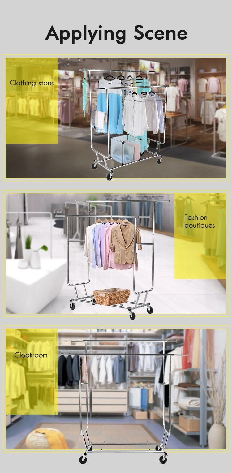 Double Sided Adjustable Collapsible Adjustable Chromed Garment Rack