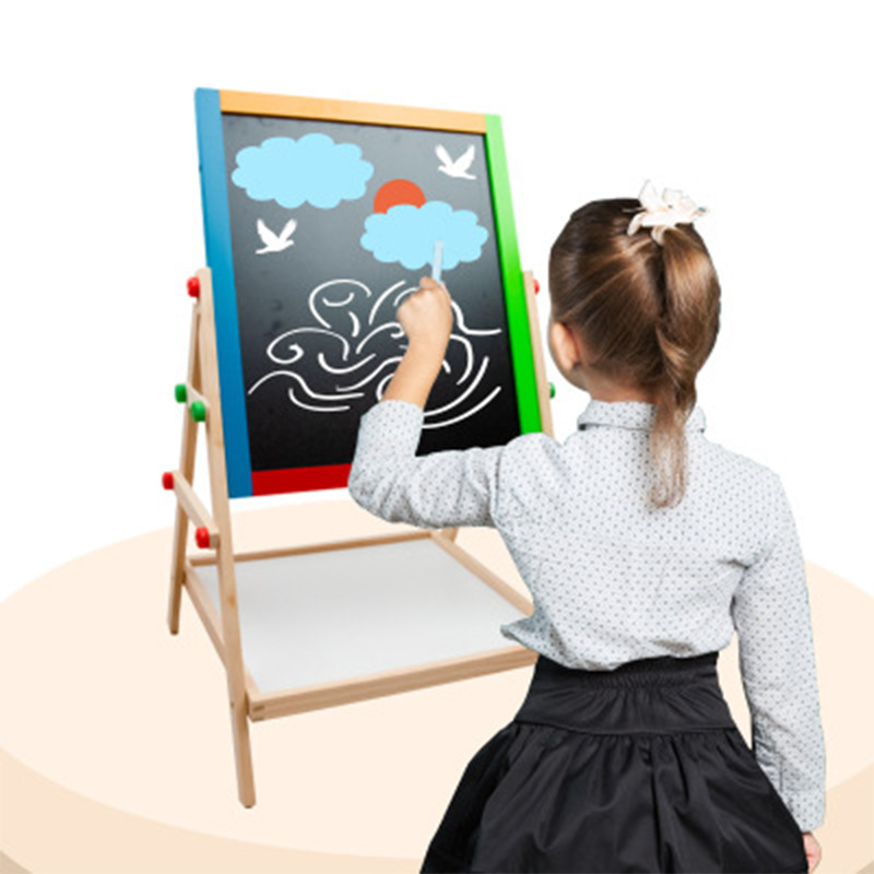 Double Sided Standing Art Easel Toy with Chalkboard Whiteboard for Kids 3 Years up Educational Dry Erase Board for Children Baby Boys Girls Adjustable Height