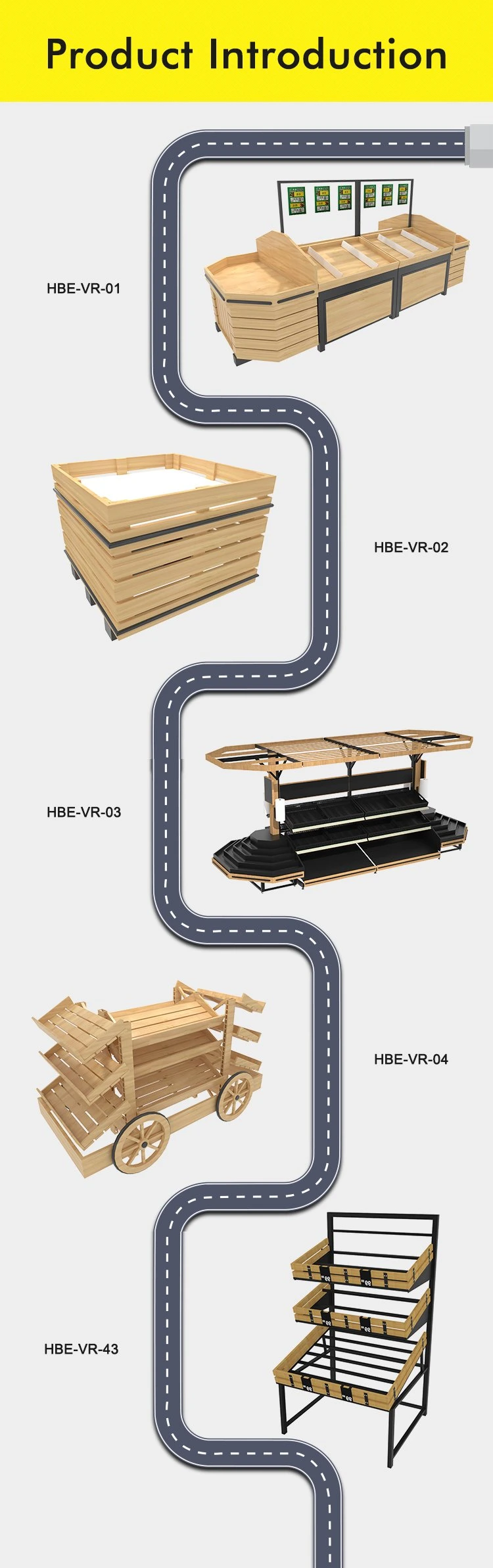 Double Sided Supermarket Water Proof Wooden Vegetable Display Shelf