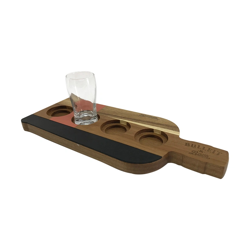 Acacia Wooden Flight Tray with MDF Chalkboard for Bar Tender