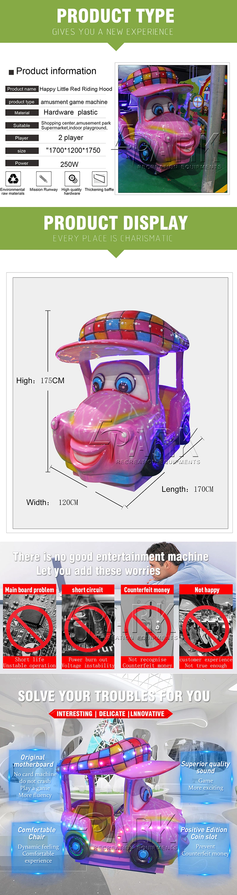 Amusement Attractive Cartoon Design Kids Ride on Car Coin Operated Swing Car Game Machine for Sale