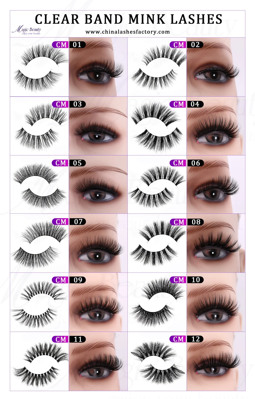 Handcrafted Clear Invisible Band Mink Fur Lashes Professional 3D False Eyelashes with Cosmetics Artist