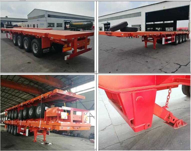 Second-Hand Used Heavy Duty 4 Axle Flatbed Truck Trailer with Heavy Duty Landing Gear