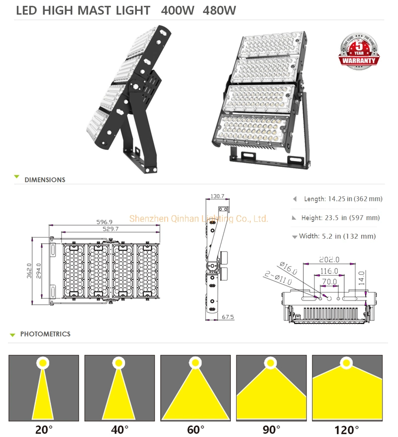 Adjustable Angle Waterproof IP66 High Power 400W Outdoor Energy Saving LED Stadium Flood Lamp