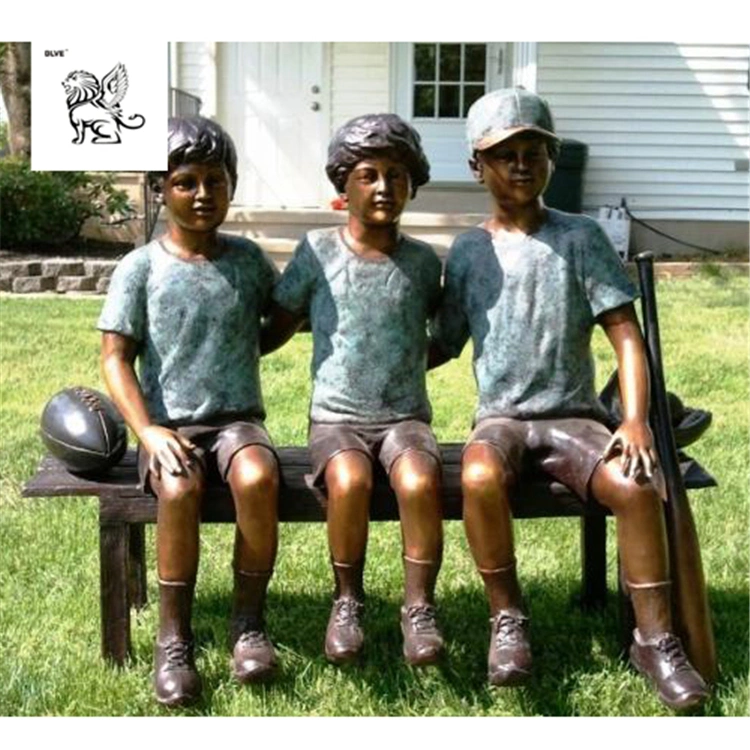 Outdoor Garden Art Decor Baseball Boys Statue Bronze Children Sculpture Bsg-209