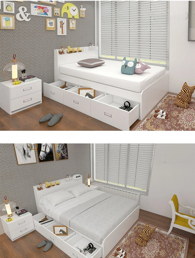 Modern Wooden Bedroom Furniture Set Wardrobe Bookself Single Kid Bed