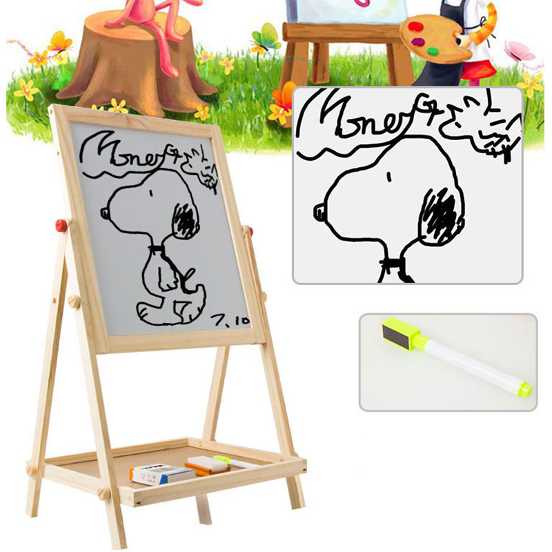 Double Sided Standing Art Easel Toy with Chalkboard Whiteboard for Kids 3 Years up Educational Dry Erase Board for Children Baby Boys Girls Adjustable Height