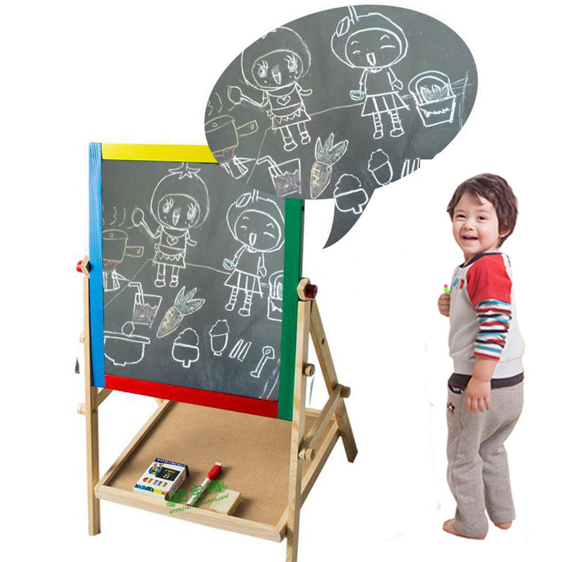 Double Sided Standing Art Easel Toy with Chalkboard Whiteboard for Kids 3 Years up Educational Dry Erase Board for Children Baby Boys Girls Adjustable Height