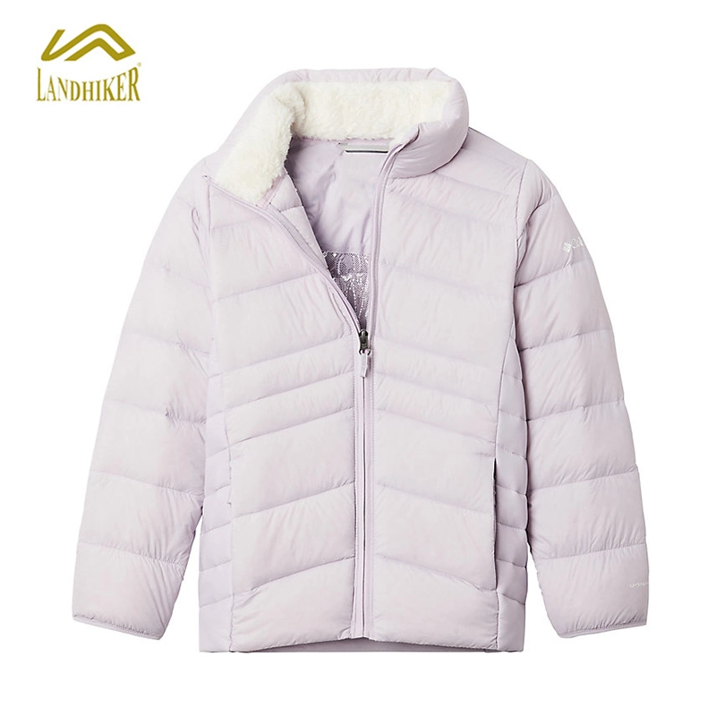 Lavender Purple Girls Winter Outdoor Padding Jacket with Sherpa Stand Collar Lining Kids Winter Coat