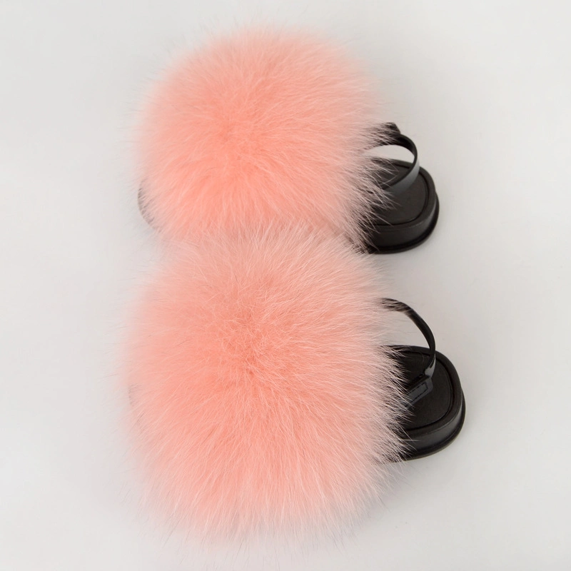 Kids Fur Slides with Back Strap, Wholesale Fur Slippers for Kids, Kids Fur Slides