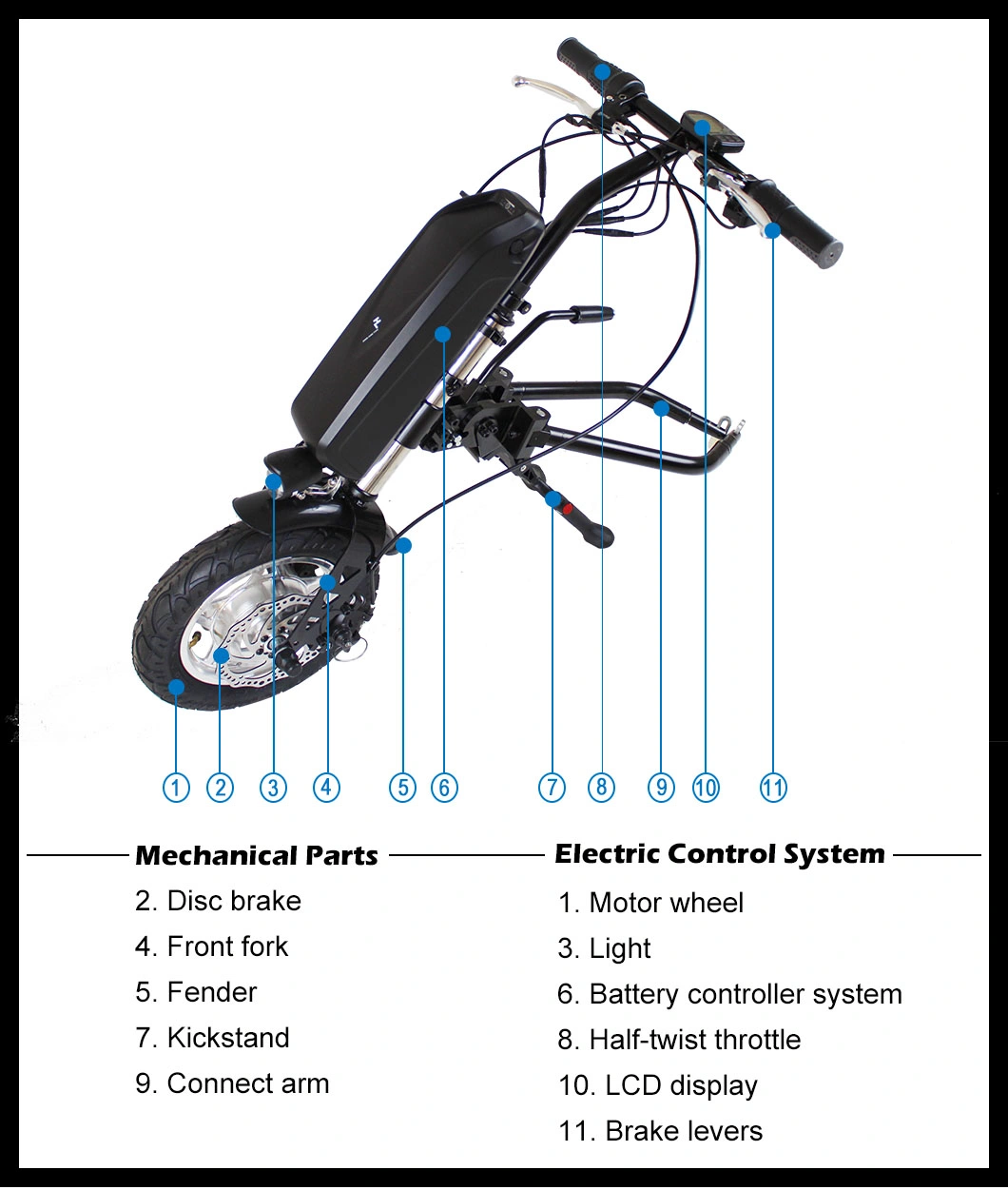 High Quality Waterproof 250W 350W 36V 12inch E Bike Handcycle Wheelchair for Older Person