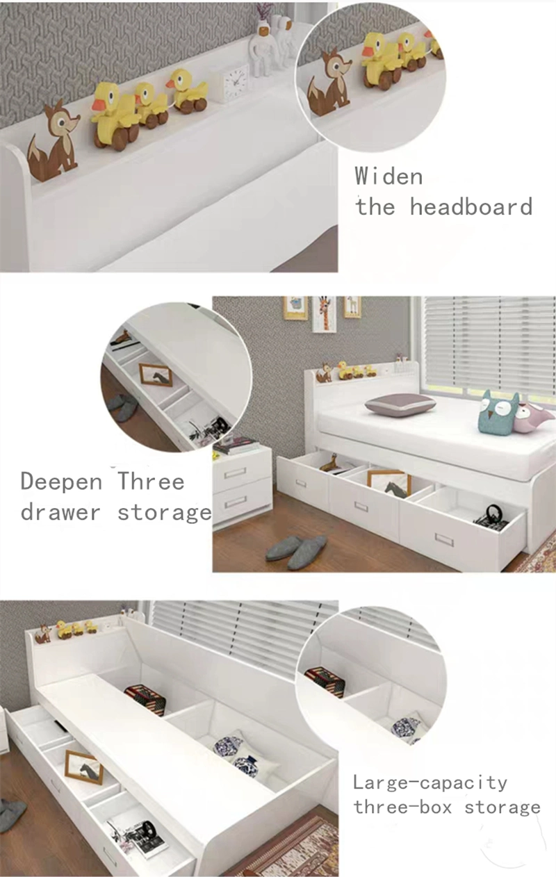 Modern Wooden Bedroom Furniture Set Wardrobe Bookself Single Kid Bed