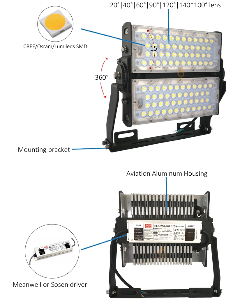 Adjustable Angle Waterproof IP66 High Power 400W Outdoor Energy Saving LED Stadium Flood Lamp