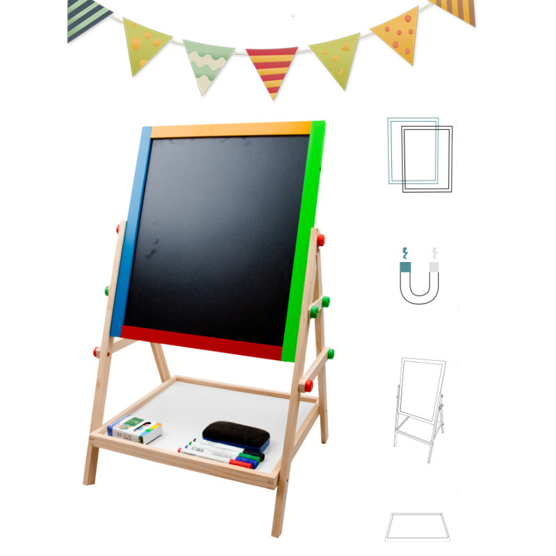 Double Sided Standing Art Easel Toy with Chalkboard Whiteboard for Kids 3 Years up Educational Dry Erase Board for Children Baby Boys Girls Adjustable Height