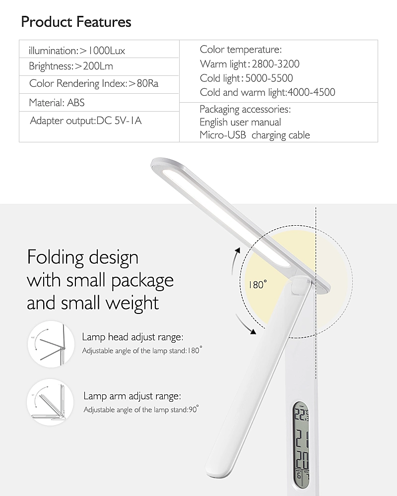 Rechargeable Foldable LED Table Lamp Desk Reading Lamp for Kids