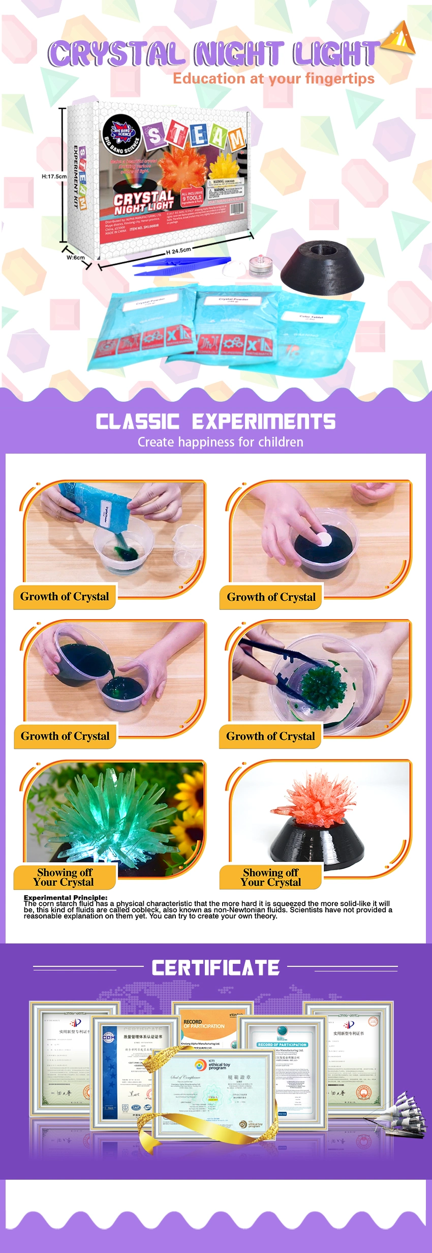 Crystal Growing Kit Toy Set with Light-up Stand Science Experiments for Kids