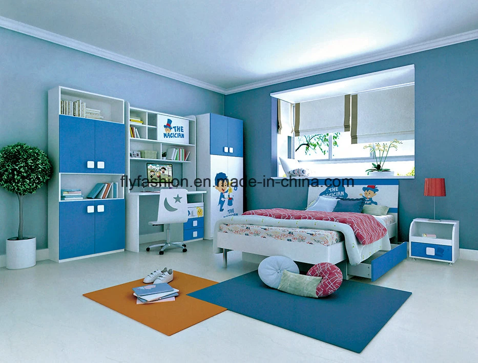 Hot Sale Blue Color Kids Bunk Bed with Bookshelf Wardrobe and Desk Sets (BD-02)