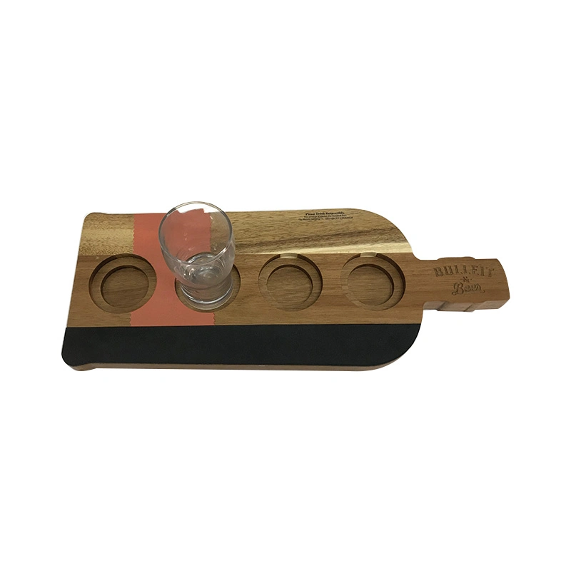 Acacia Wooden Flight Tray with MDF Chalkboard for Bar Tender