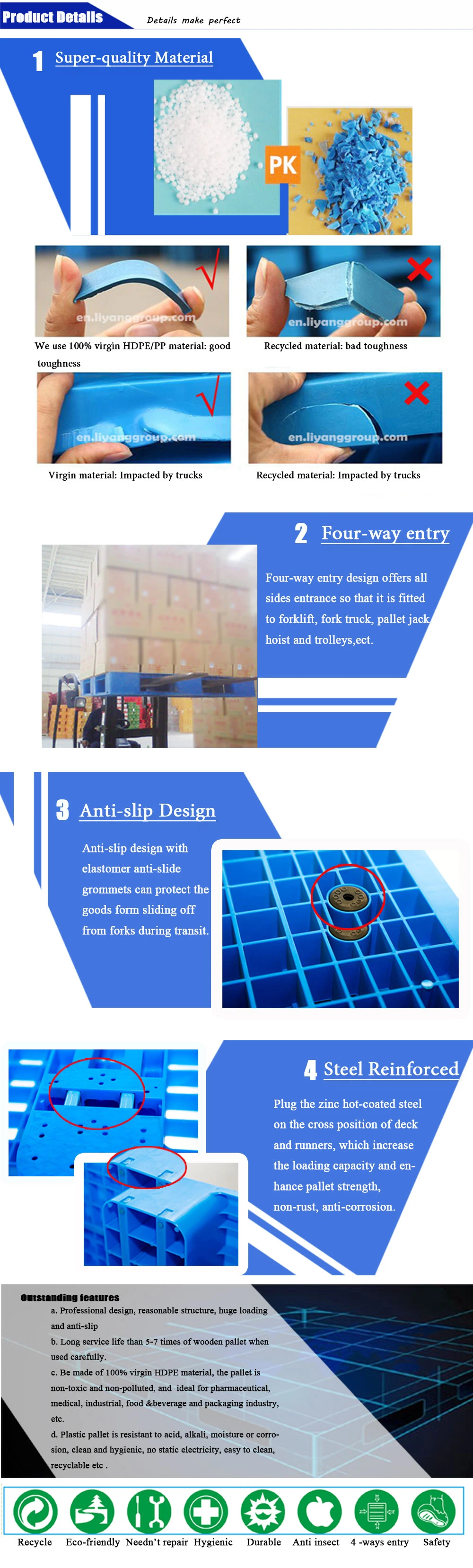 Liyang 1111 Heavy Duty Warehousing Logistic Transportation Combined Plastic Pallet Heavy Duty Plastic Tray