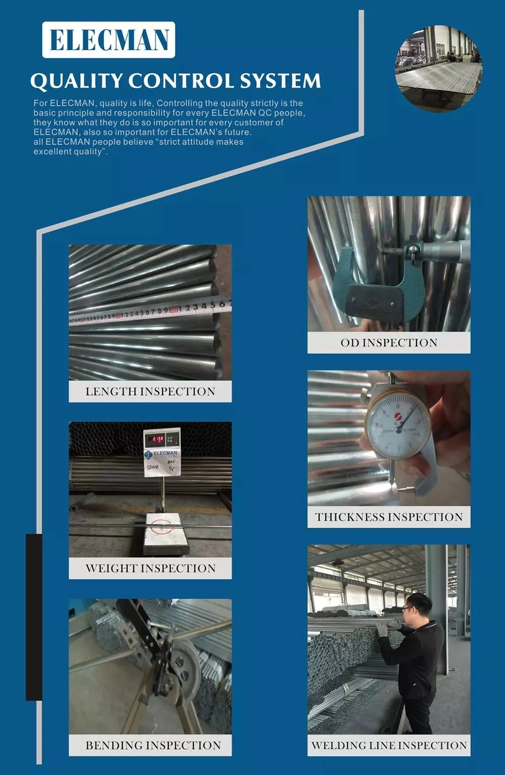 UL EMT Conduit Seamless Pipe Hot DIP EMT Tubos Pre-Galvanized EMT Tuberia