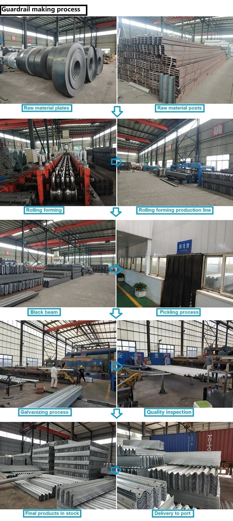 Professional Design Thire Beam W Beam Q235 Grade Steel Standard Highway Guardrails