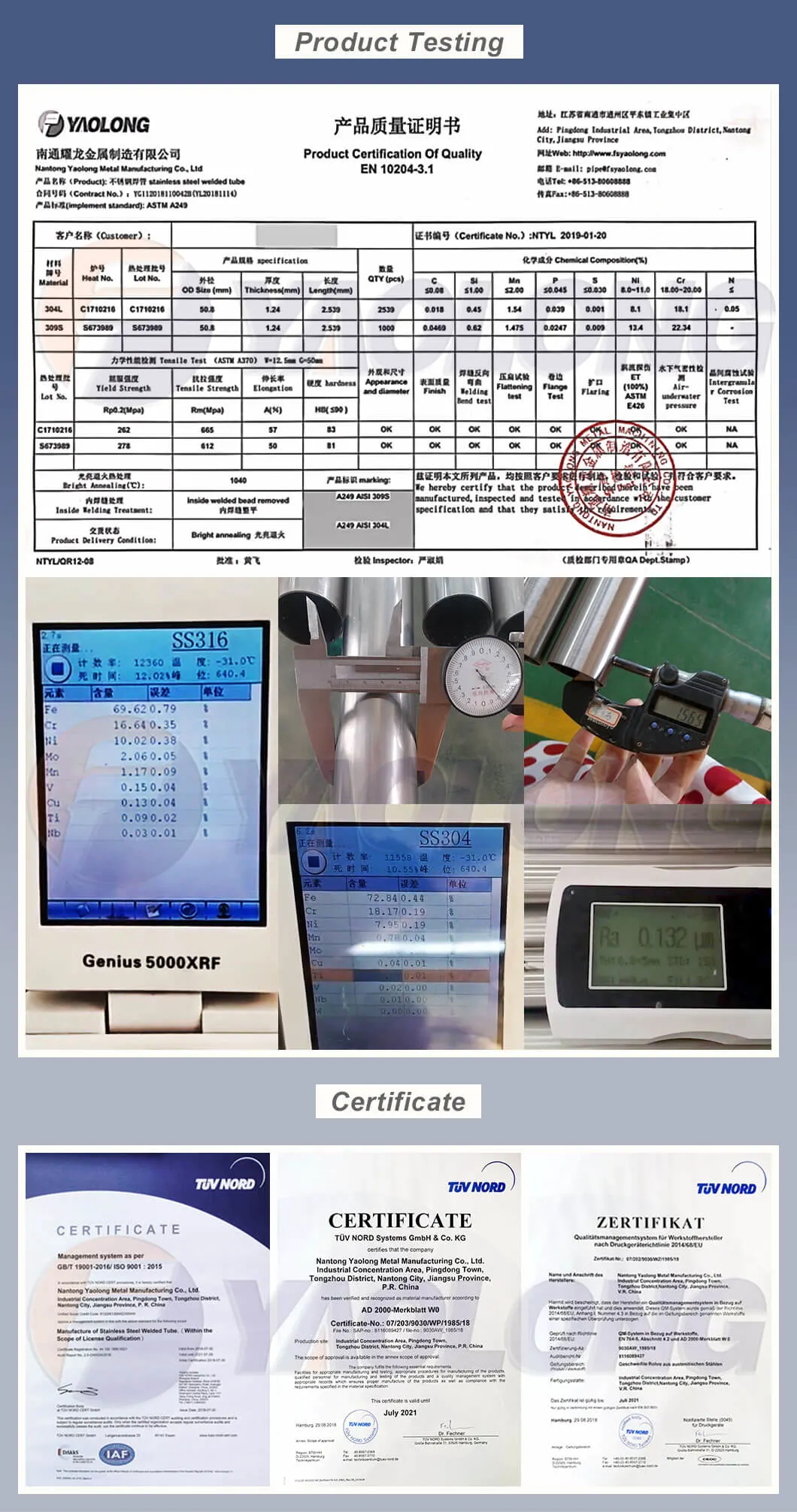 Efw Welding Stainless Steel Pipe with En 102177 Certificate