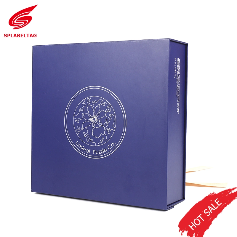 Custom Luxury Blue Magnet Flap Paper Box Flip Top Gift Boxes with Ribbon