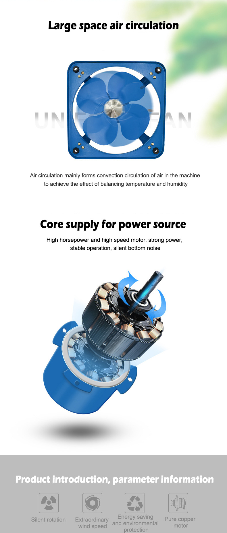 300mm Industrial Incubator Spare Parts Heater Cooling Blue Fan