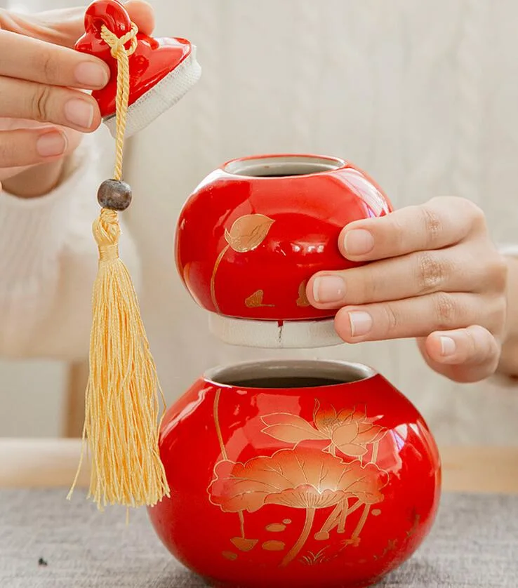 Ceramic Tea Jar Gourd Jar Porcelain Tea Jar Sealed Tea Jar Gift Tea Jar