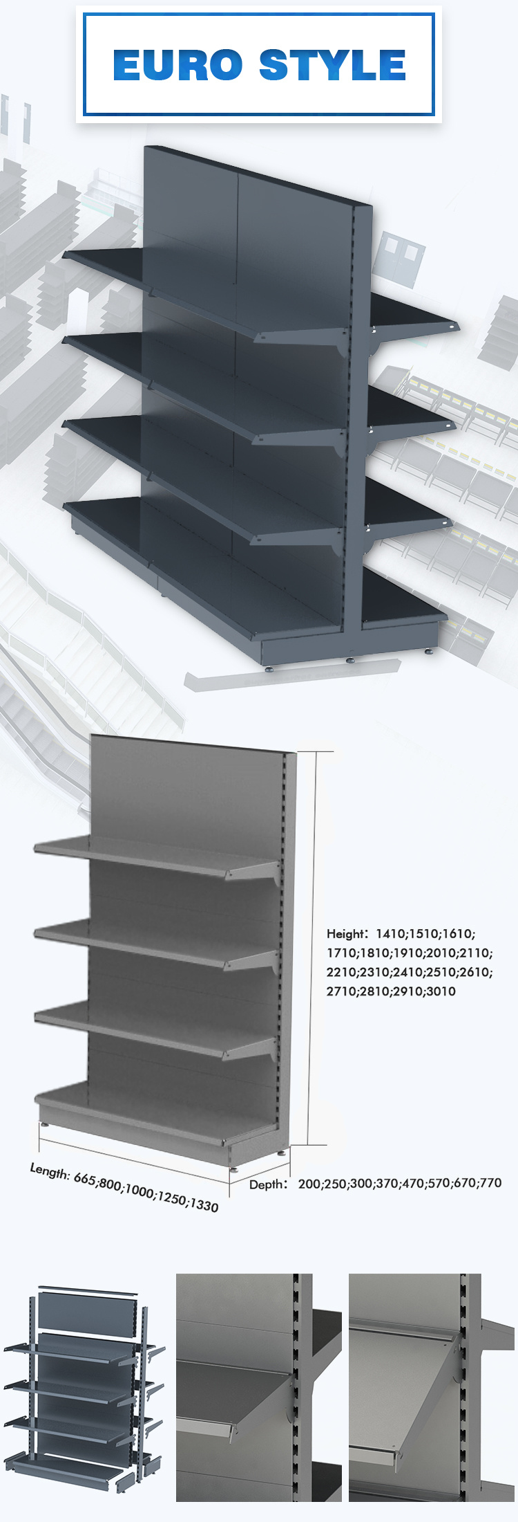 Supermarket Suppliers Store Rack Systems Stacking Shelves with Light Box