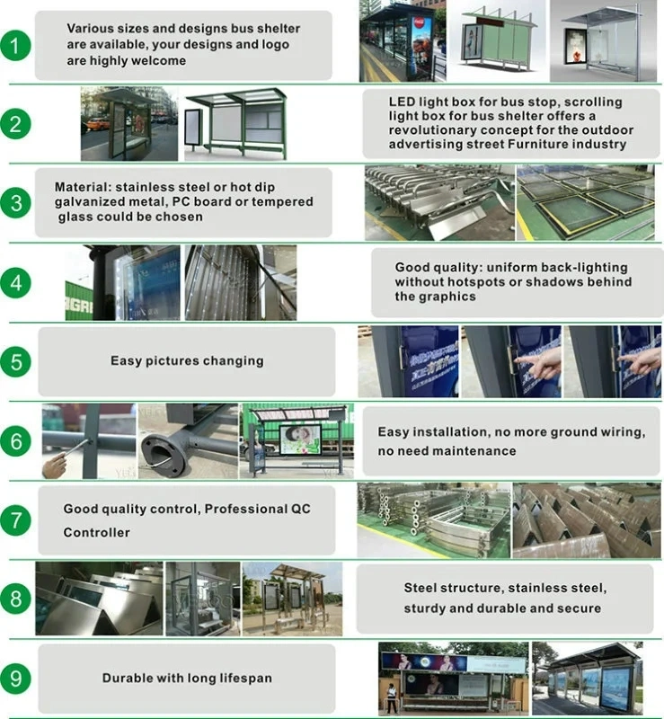 Bus Station Manufacturer Advertising Flex Light Box Aluminium Bus Shelter