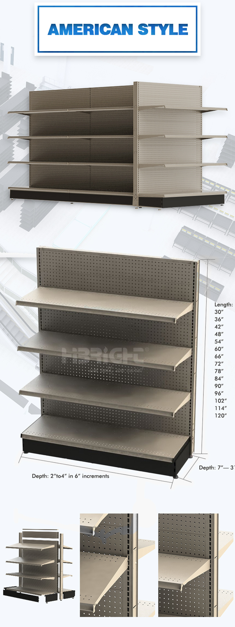 Supermarket Suppliers Store Rack Systems Stacking Shelves with Light Box