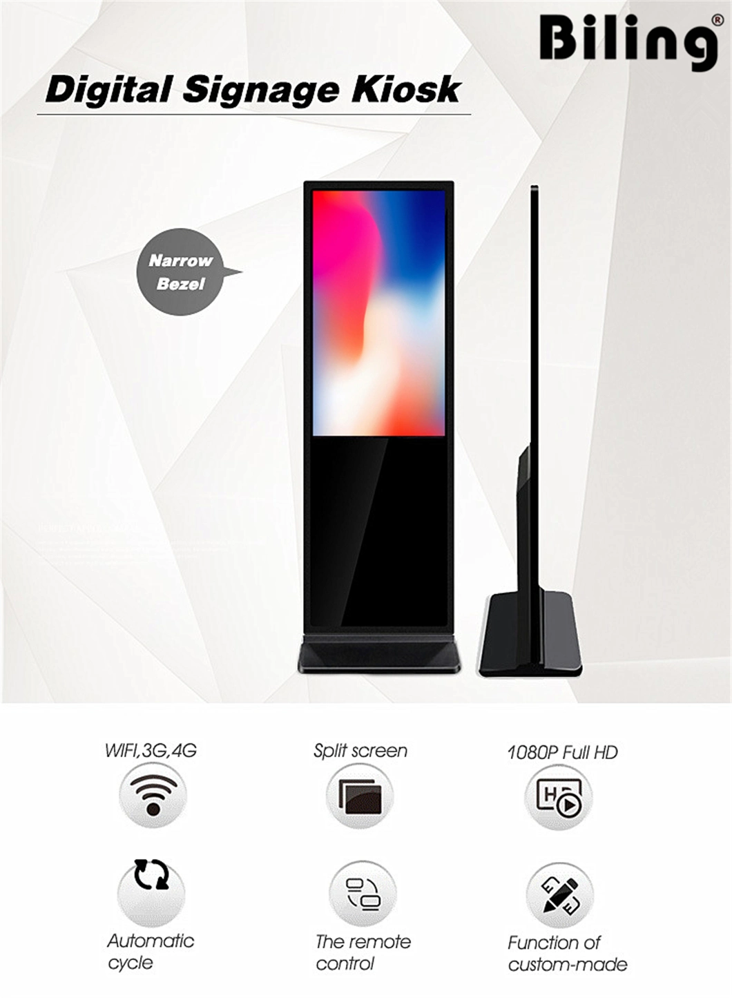 65 Inch Narrow Bezel Floor Stand Digital Signage Floor Standing LED Ad Video Player Billboard Advertising Prices 1080 LCD Display LCD Digital Signage