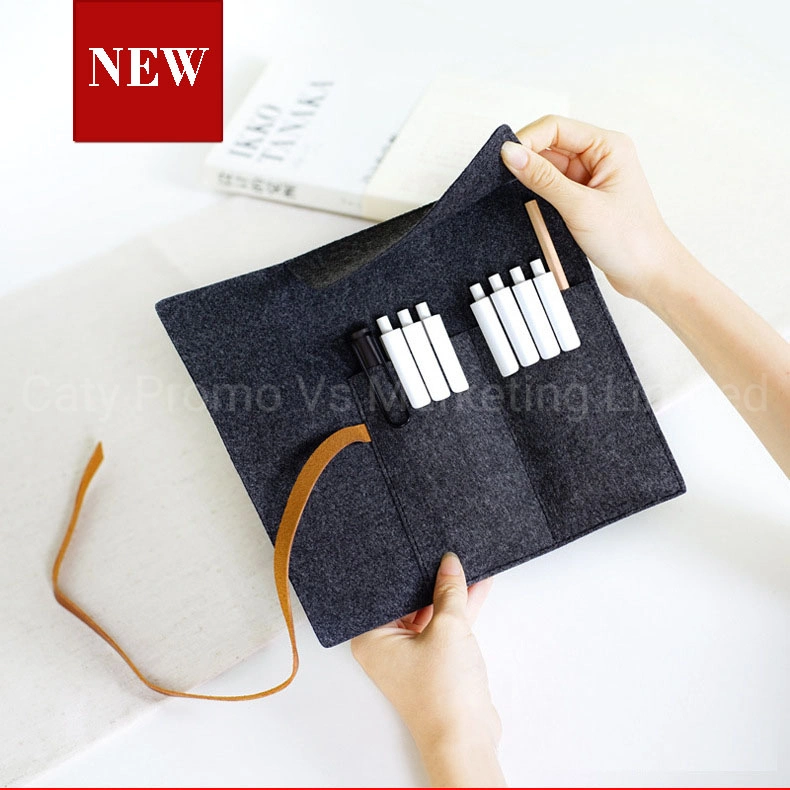 Stationery Polyester Felt Binding Double Sided Pocket Pencil Case Box (FM045)