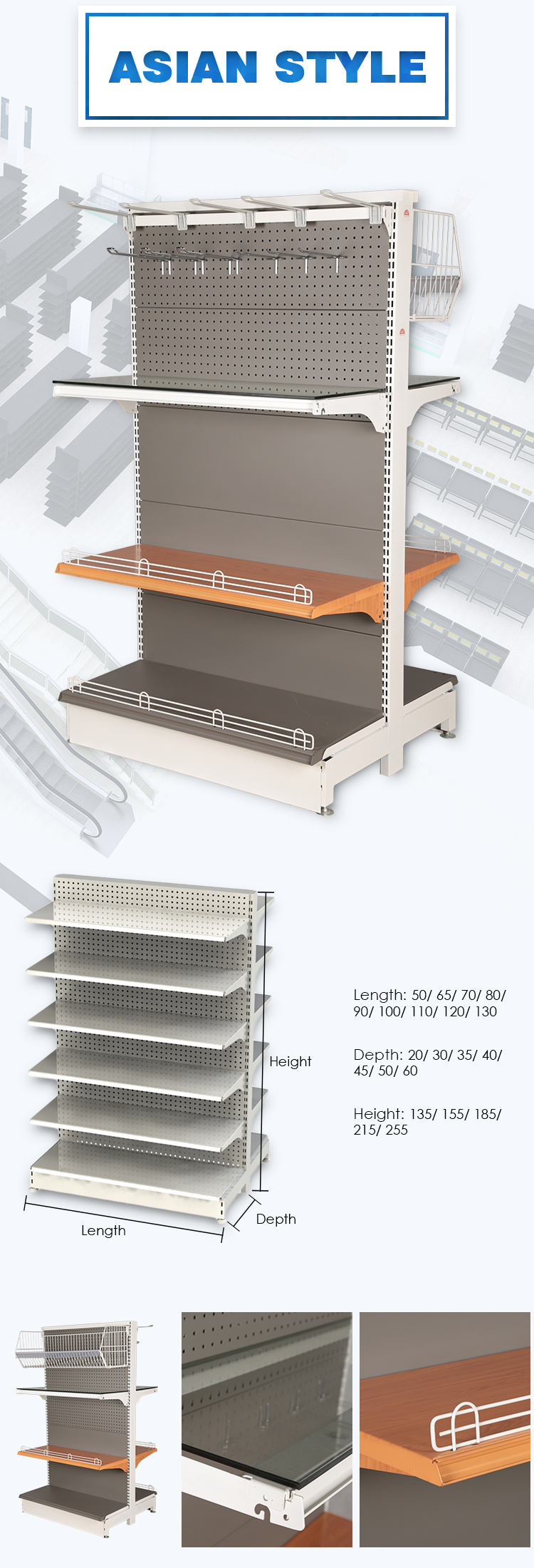 Supermarket Suppliers Store Rack Systems Stacking Shelves with Light Box