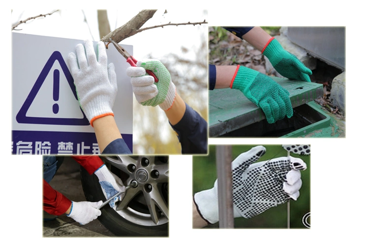Natural White Cotton /Polyester Knit Knitted Garden Work Gloves with Black PVC Dots, Gripper DOT Gloves