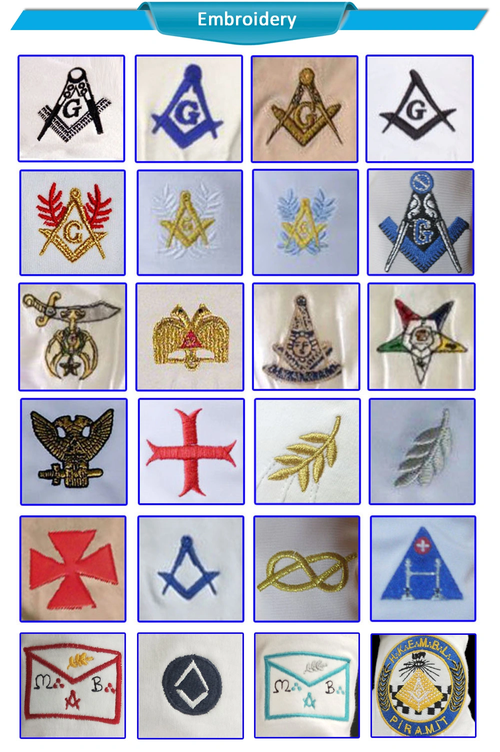 White Cotton Blue Square Compass Metal Button Masonic Glove